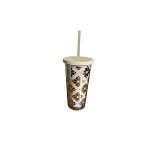 Kate Spade White and Gold Shamrock Logo Tumbler